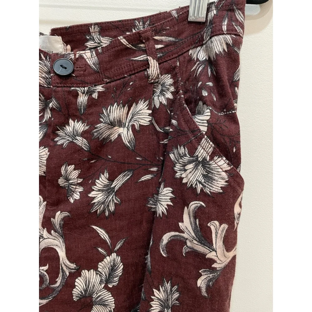 Anthropologie Dark Floral Trouser Pants 8 Linen Blend Brown Wide Leg Boho - Picture 2 of 11